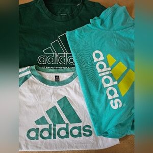Adidas Womens' Teal, Green, and White Logo Tees Large Lot Of 3